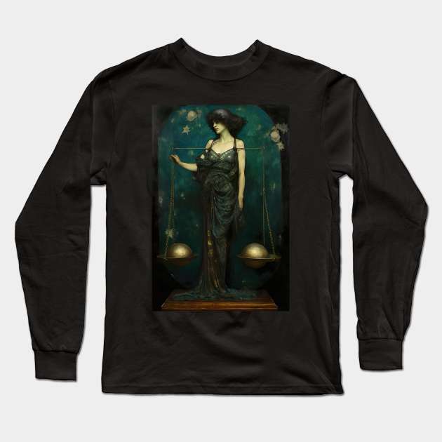 Libra the Scales Zodiac Illustration Long Sleeve T-Shirt by YeCurisoityShoppe